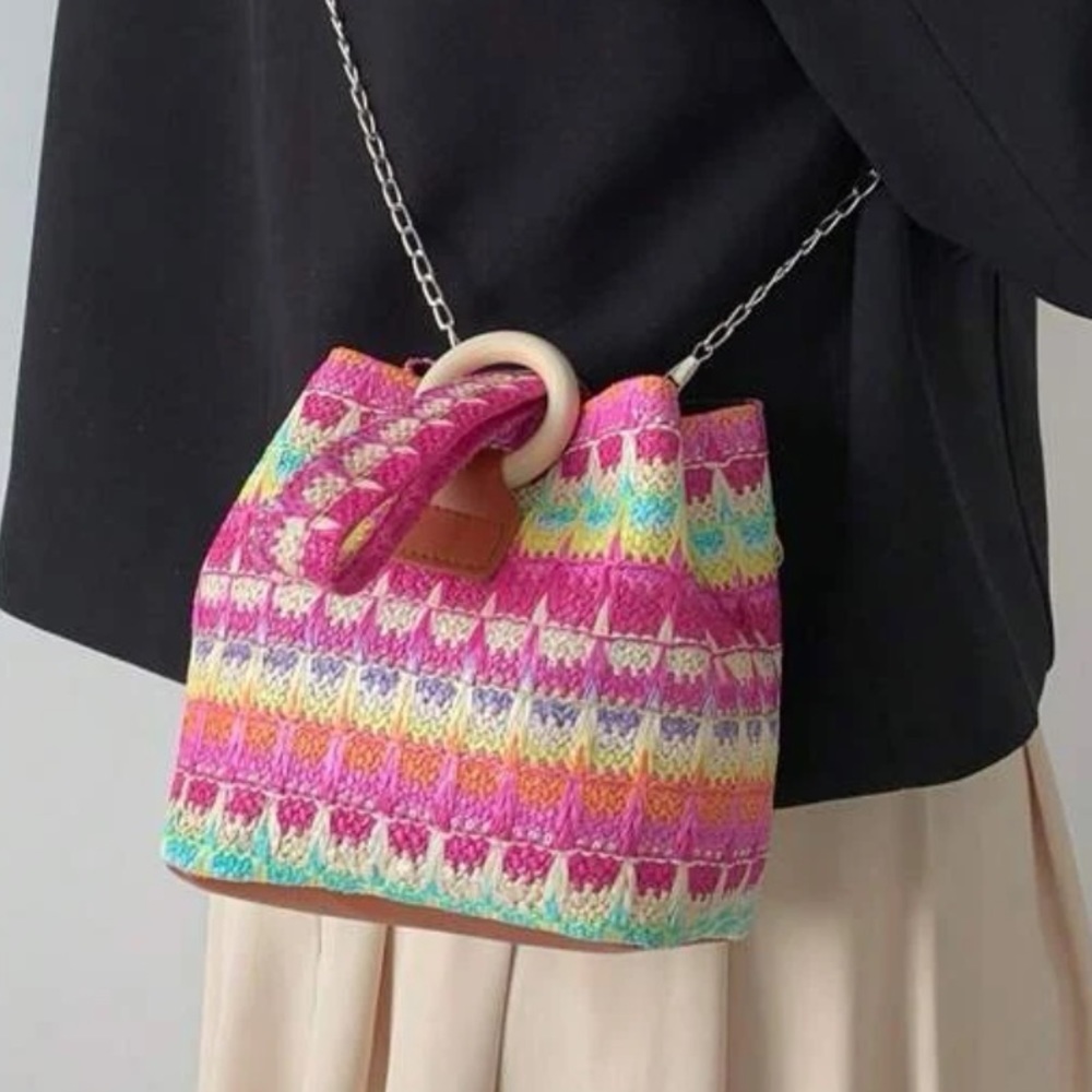 New Mini Straw Multicolored Crossbody Bag